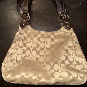 Coach Tan and Brown Shoulder Bag with Signature Style